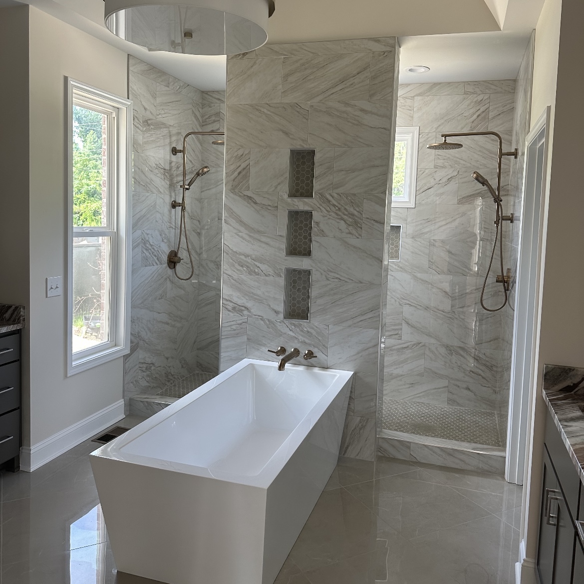 Luxury bathroom with walk-in shower and tub